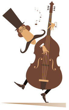 Cartoon long mustache cellist isolated on white illustration 