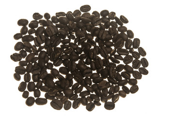 close up of coffee beans isolated on white background