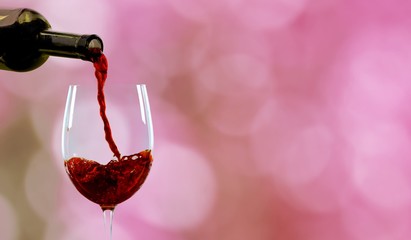 Red wine glass  on  background