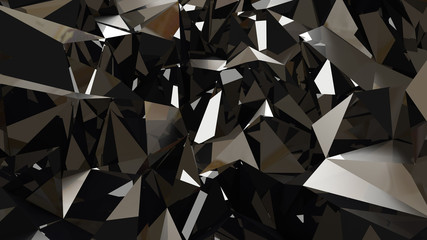 Metallic black background with triangles and crystals. 3d illustration, 3d rendering.