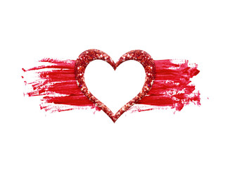 Glitter heart  on red brushstrokes