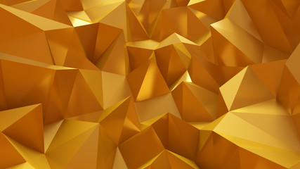 Luxury golden background with triangles and crystals. 3d illustration, 3d rendering.