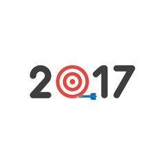 Vector icon concept of year of 2017 with bulls eye and dart miss the target