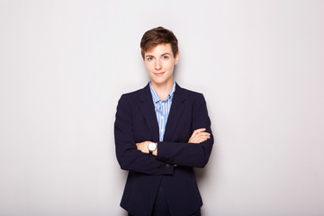 professional young business woman against white background