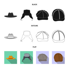 Vector illustration of headwear and cap symbol. Collection of headwear and accessory stock vector illustration.