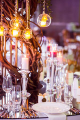 wedding banquet decoration  with candles and flowers