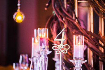 wedding banquet decoration  with candles and flowers