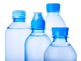 close up of a plastic bottles on white background