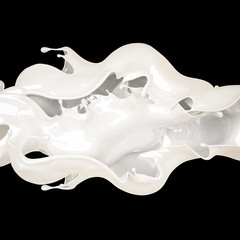 Splash of thick white liquid on a black background. 3d illustration, 3d rendering.