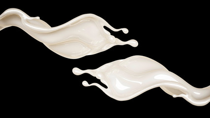 Splash of thick white liquid on a black background. 3d illustration, 3d rendering.