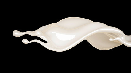 Splash of thick white liquid on a black background. 3d illustration, 3d rendering.