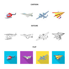 Vector illustration of plane and transport logo. Set of plane and sky vector icon for stock.