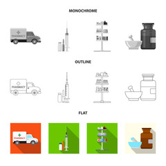 Vector design of pharmacy and hospital symbol. Set of pharmacy and business vector icon for stock.