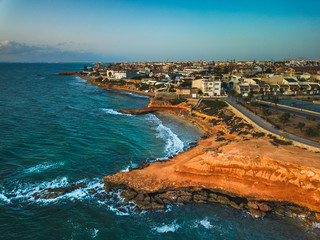 Aerial shot of Mil Palmeras seashore, Spain
