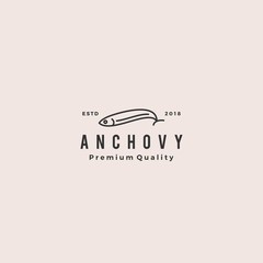 anchovy fish logo hipster vintage retro label emblem packaging vector icon seafood illustration