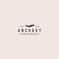 anchovy fish logo hipster vintage retro label emblem packaging vector icon seafood illustration