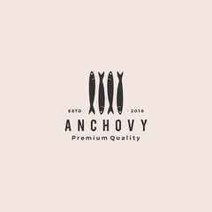 anchovy fish logo hipster vintage retro label emblem packaging vector icon seafood illustration