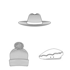Isolated object of headwear and cap sign. Collection of headwear and accessory stock symbol for web.
