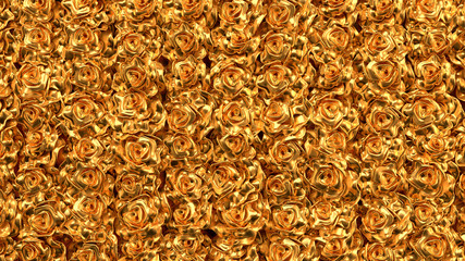 Gold flower paper and grass. 3d illustration, 3d rendering.