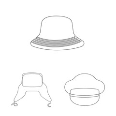 Vector illustration of headwear and cap logo. Set of headwear and accessory vector icon for stock.