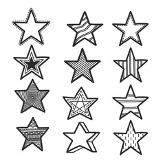Set of star is draw by hand on tablet. Vector illustration.