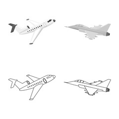 Vector illustration of plane and transport logo. Set of plane and sky stock vector illustration.