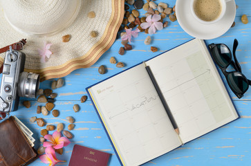 Plan to travel on calendar book with accessories for travel
