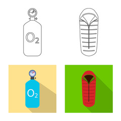 Vector illustration of alpinism and peak sign. Collection of alpinism and camp vector icon for stock.