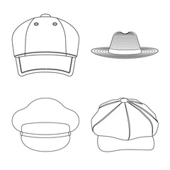 Vector design of headwear and cap logo. Set of headwear and accessory stock vector illustration.