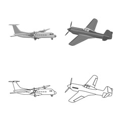Fototapeta na wymiar Vector illustration of plane and transport logo. Collection of plane and sky vector icon for stock.