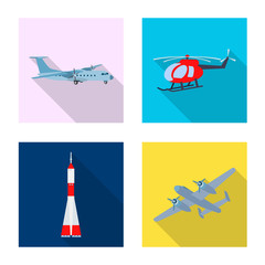 Vector illustration of plane and transport symbol. Set of plane and sky stock symbol for web.