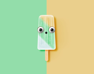 Funny emoticon on realistic icecream illustration, vector illustration