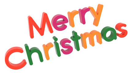 Merry Christmas Word 3D Rendered Text With Calligraphic, Thin Font Illustration Colored With Tetrad Colors 6 Degrees, Isolated On White Background ..