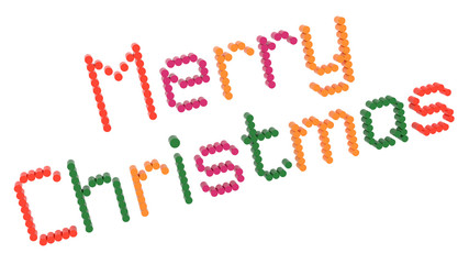 Merry Christmas Word 3D Rendered Text With Elegant Font Illustration Colored With Tetrad Colors 6 Degrees, Isolated On White Background ..