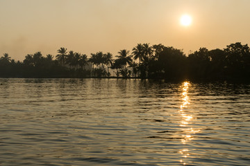 Beautiful sunset view from a boat ride at Alappuzha, Kerala, India