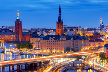 Aerial view of Stockholm at sunset.