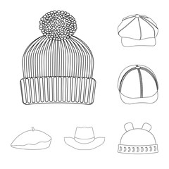 Vector design of headwear and cap sign. Collection of headwear and accessory stock vector illustration.