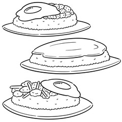vector set of fried egg and rice