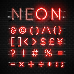 High detailed neon font set, vector illustration