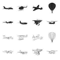 Isolated object of plane and transport icon. Collection of plane and sky stock symbol for web.