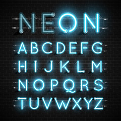 Fototapeta premium High detailed neon font set, vector illustration