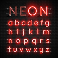 High detailed neon font set, vector illustration