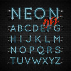 Fototapeta na wymiar High detailed neon font set, vector illustration