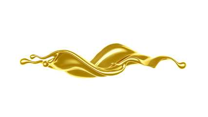 A splash of thick, golden liquid. 3d illustration, 3d rendering.