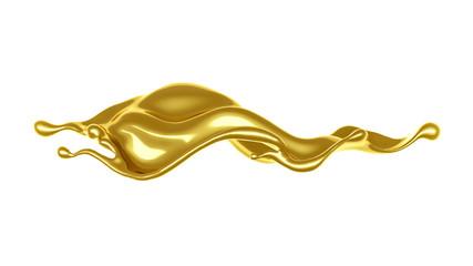 A splash of thick, golden liquid. 3d illustration, 3d rendering.