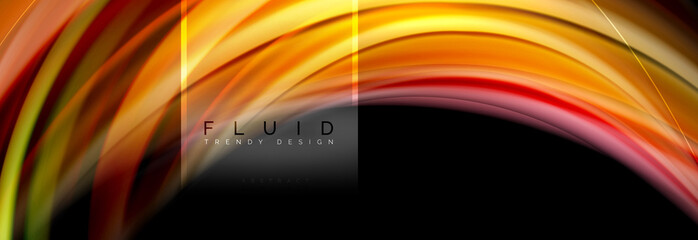 Fluid colors abstract background colorful poster, twisted liquid design on black, colorful marble or plastic wave texture backdrop, multicolored template for business or technology presentation or web