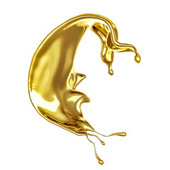 A splash of thick, golden liquid. 3d illustration, 3d rendering.