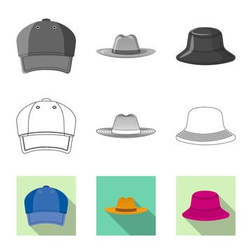 Isolated object of headwear and cap symbol. Set of headwear and accessory stock symbol for web.