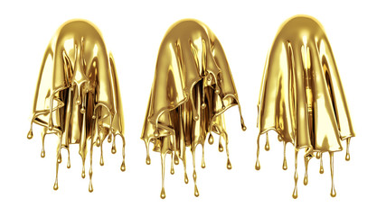 A splash of thick, golden liquid. 3d illustration, 3d rendering.