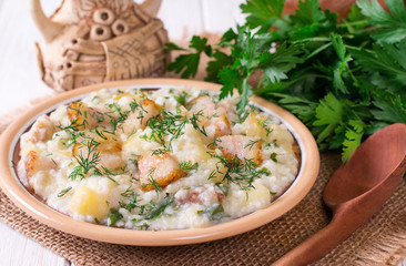 Millet porridge with bacon. Russian kitchen